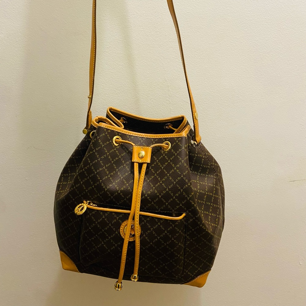New: La Tour Eiffel Brown & Tan Leather Shoulder bucket Bag.